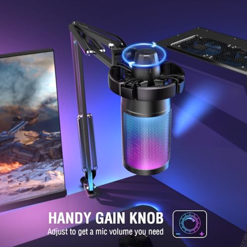 FIFINE Podcast Mic Set with RGB Gaming Headset & Boom Arm