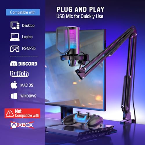 FIFINE Podcast Mic Set with RGB Gaming Headset & Boom Arm