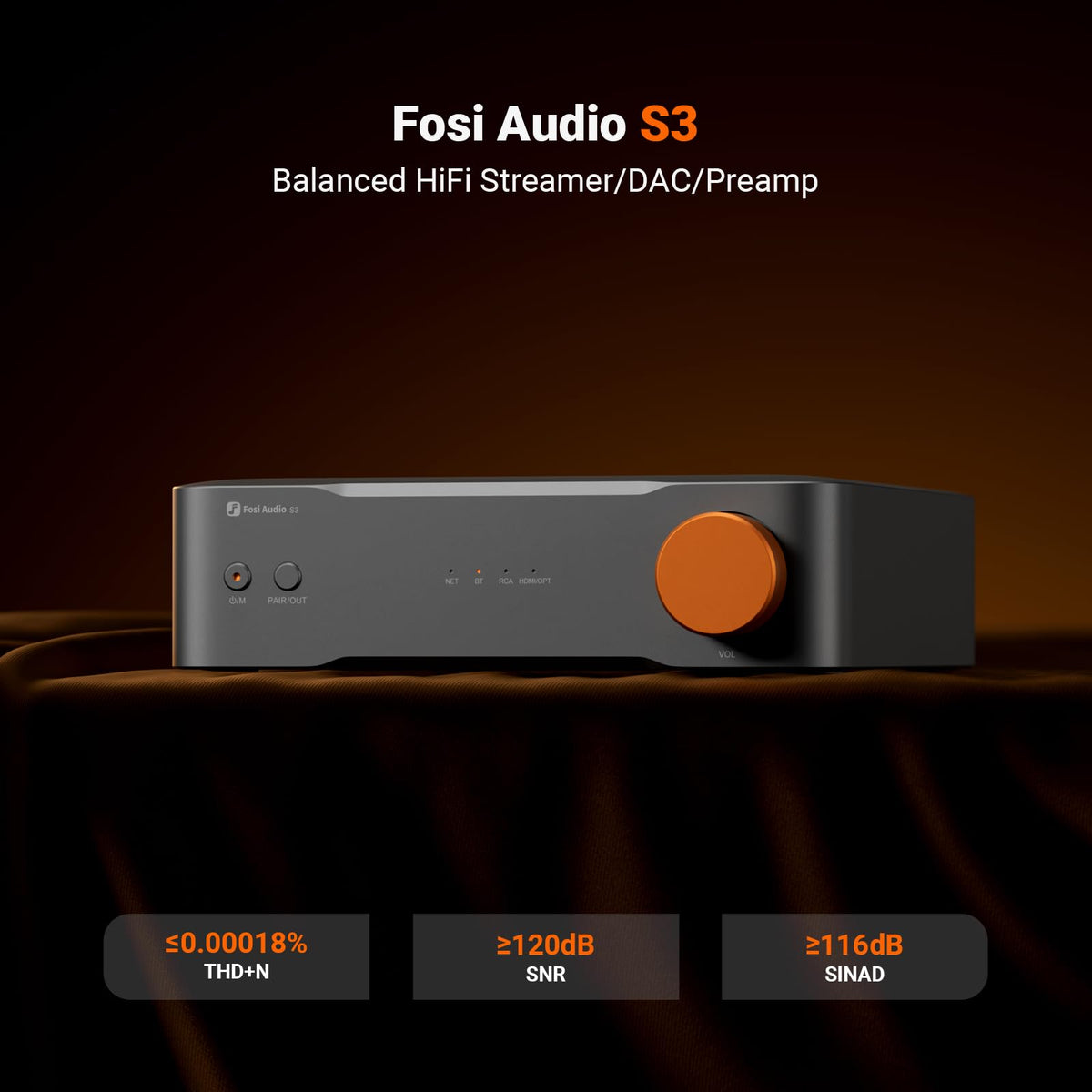Fosi Audio S3 HiFi Streamer DAC Preamp with Wi-Fi 6