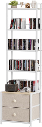 5-Tier CD/DVD Storage Rack with Drawer and Book Stoppers