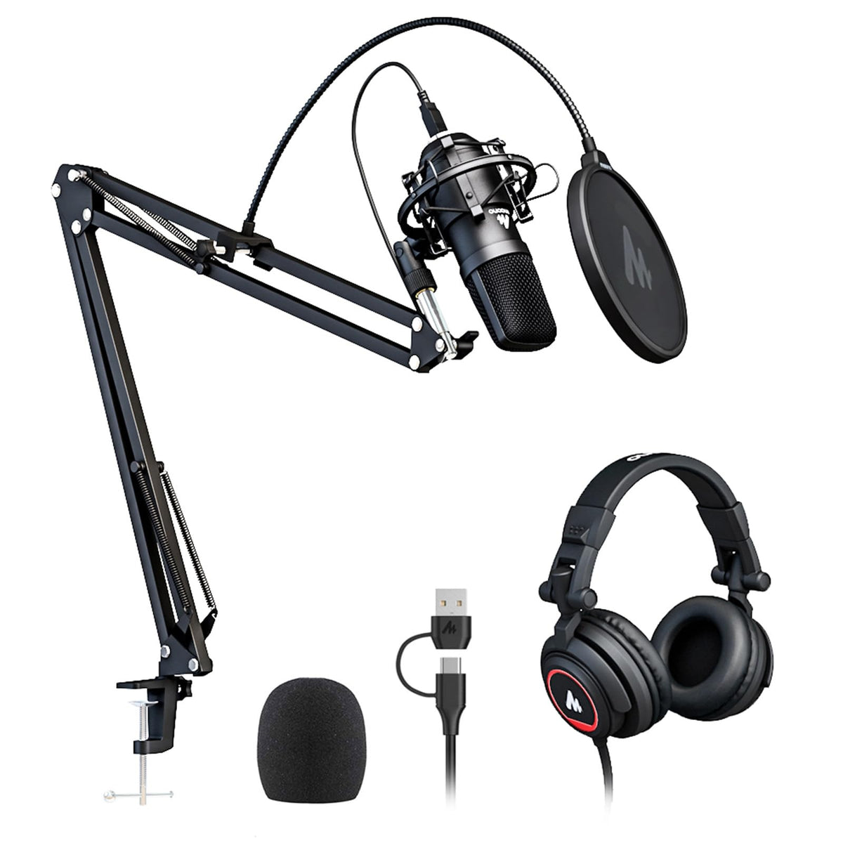 MAONO Condenser Podcast Mic & Studio Headphone Set