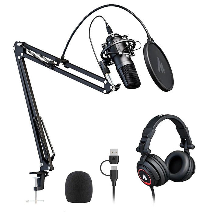 MAONO Condenser Podcast Mic & Studio Headphone Set