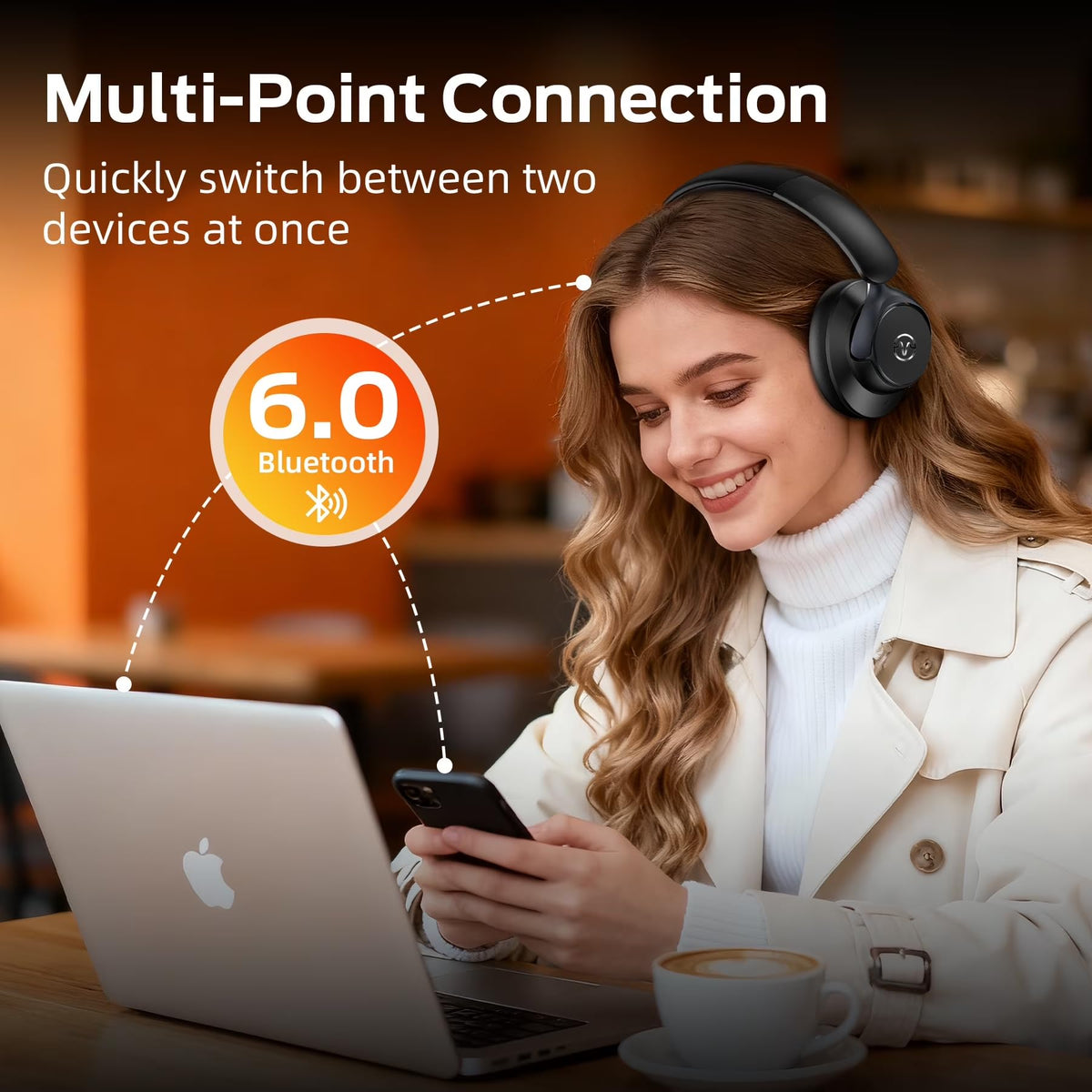 Bluetooth 6.0 ANC Over-Ear Headphones 60H Playtime