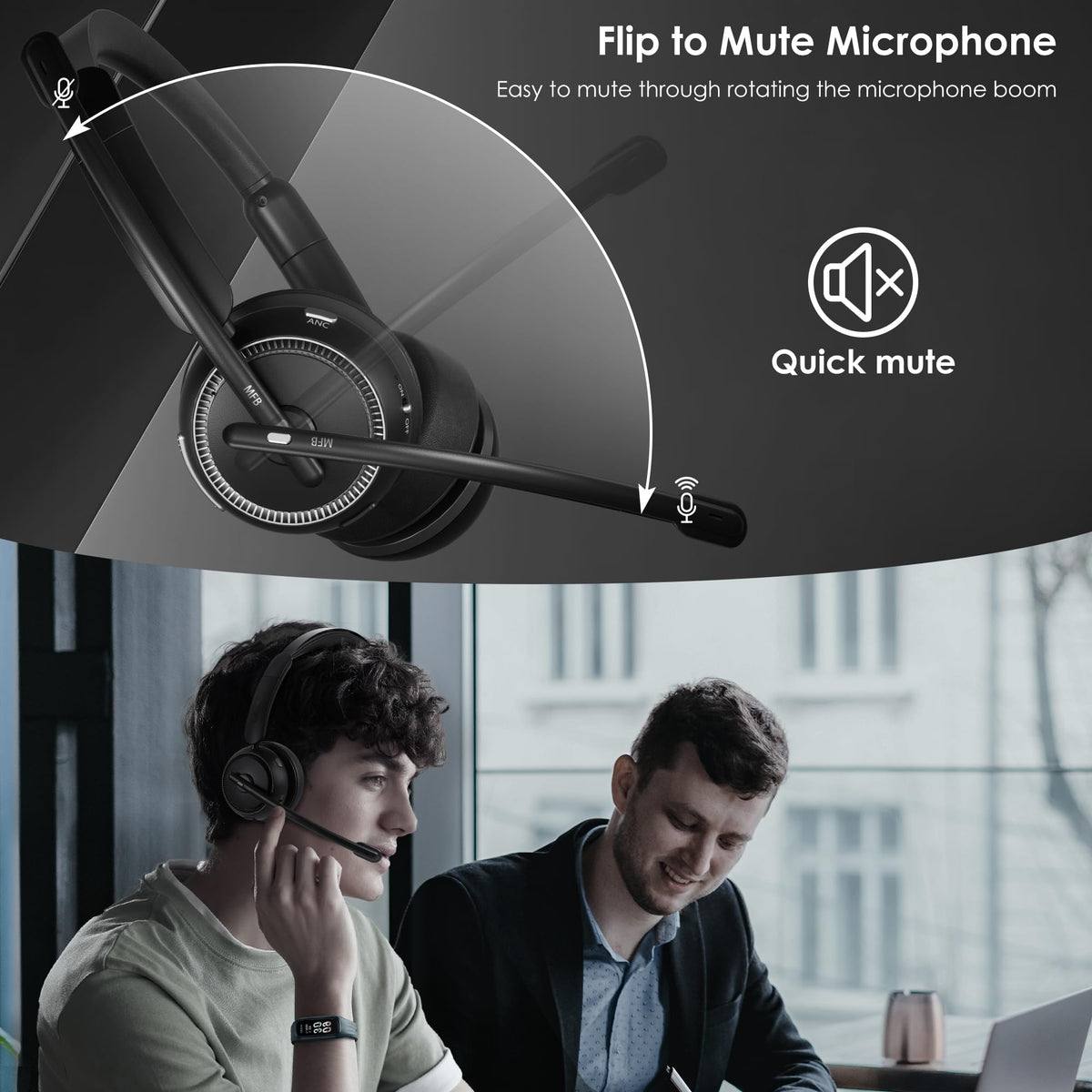 Angteela Bluetooth 5.4 ANC/ENC Work Headset with Dongle