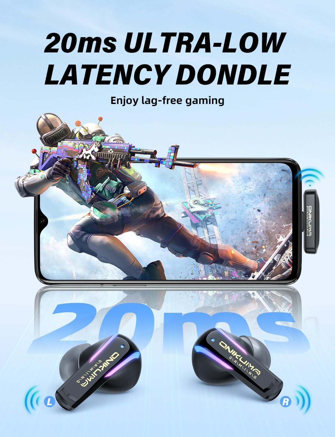 20ms 2.4GHz Dual-Mode Gaming Earbuds with ENC Mic