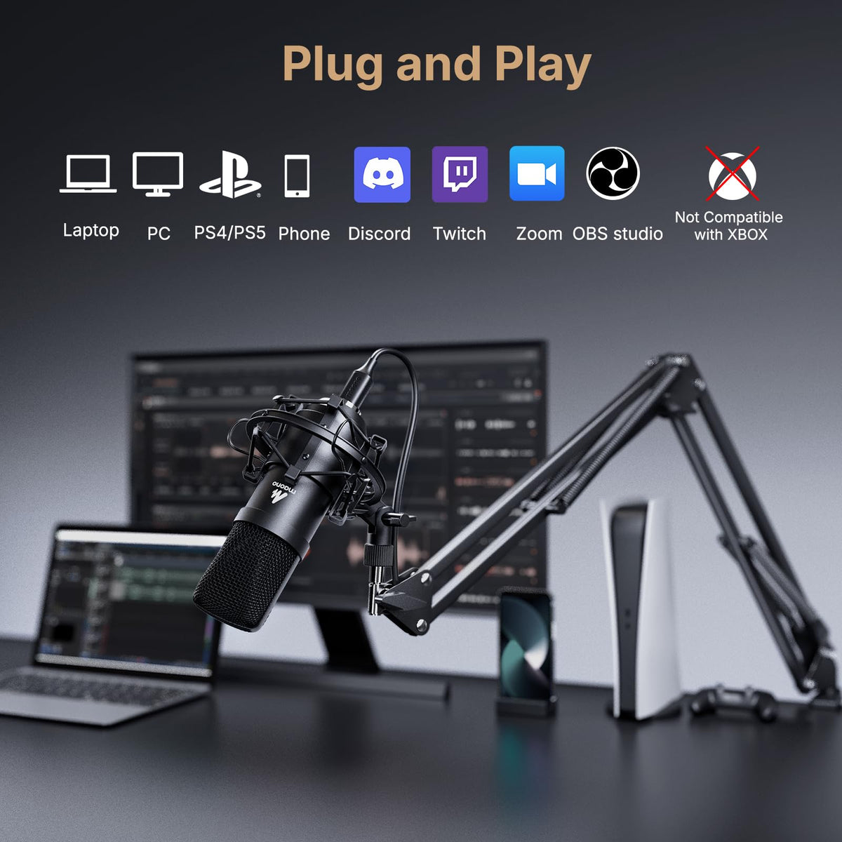MAONO Condenser Podcast Mic & Studio Headphone Set