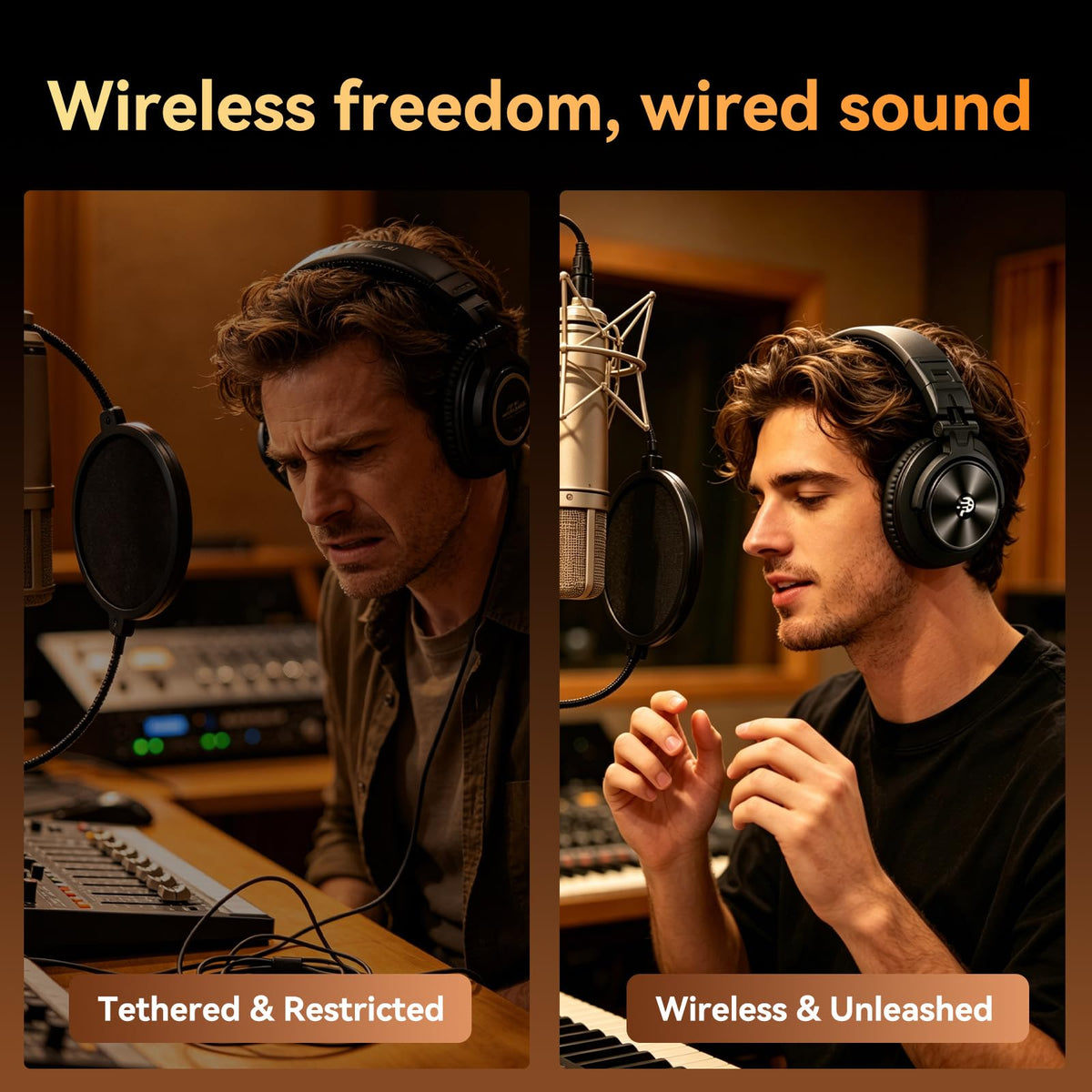 PUPGSIS Low-Latency Wireless DJ Headphones for Mixing