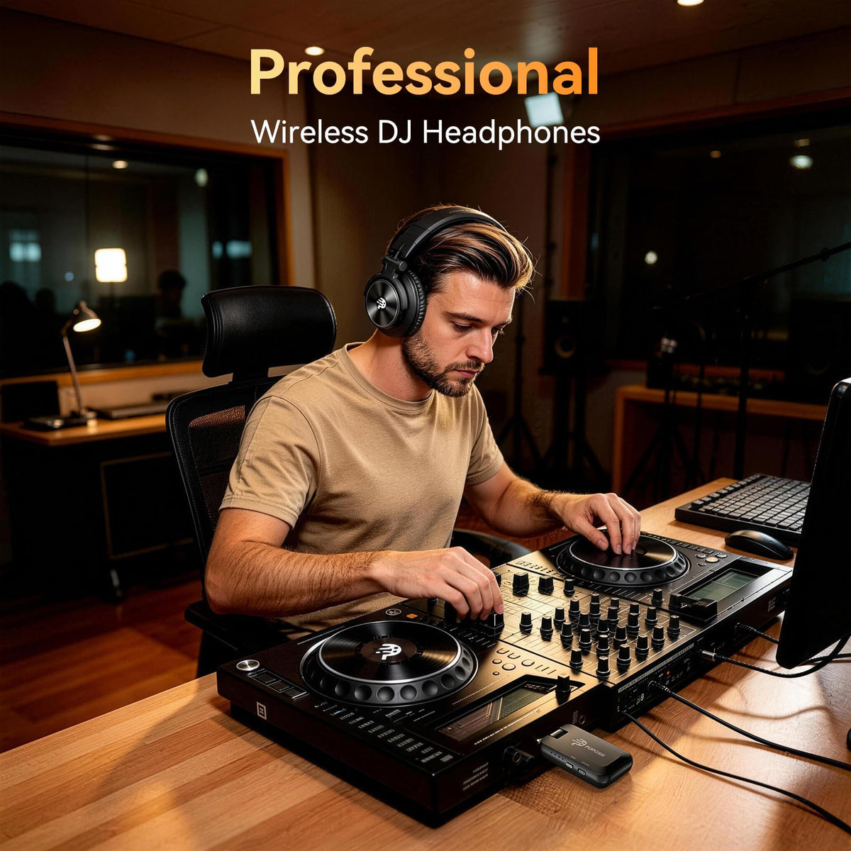 PUPGSIS Low-Latency Wireless DJ Headphones for Mixing