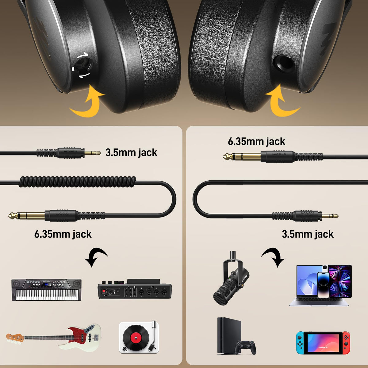 MAONO Wired Studio Monitor DJ Headphones for Mixing