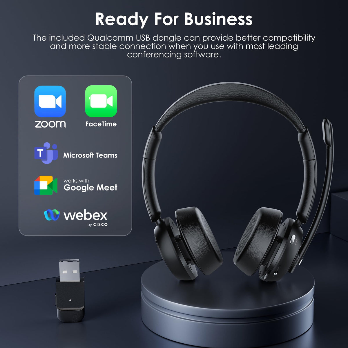 Angteela Bluetooth 5.4 ANC/ENC Work Headset with Dongle