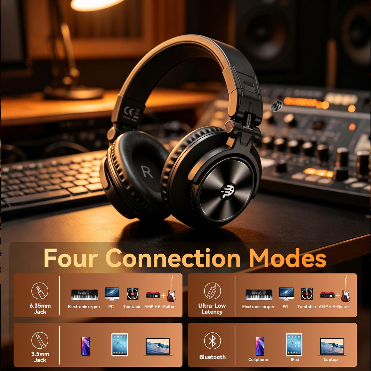 PUPGSIS Low-Latency Wireless DJ Headphones for Mixing