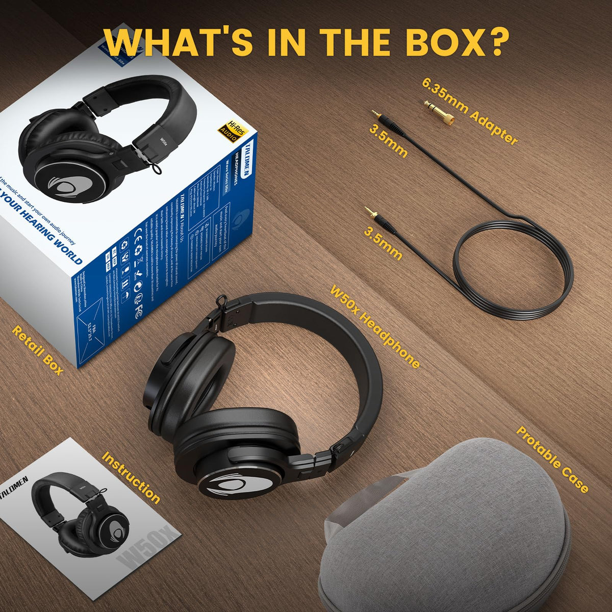 talomen Wired Studio Monitor DJ Headphones for Mixing